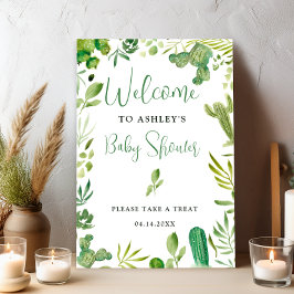 Póster Boho cactus verde ducha de bienvenida neutra de gé