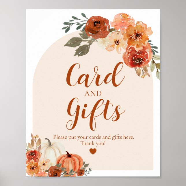 Póster Boho cae un pequeño calabaza Tarjetas de otoño y r (Frente)