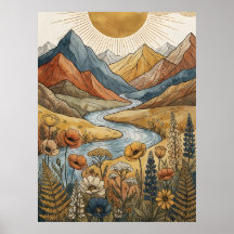 Boho Celestial Explosión Solar Montaña Río Lupino