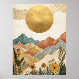 Póster Boho Celestial Gran Sol Montaña