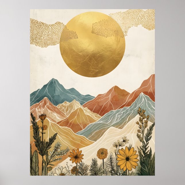Póster Boho Celestial Gran Sol Montaña (Frente)