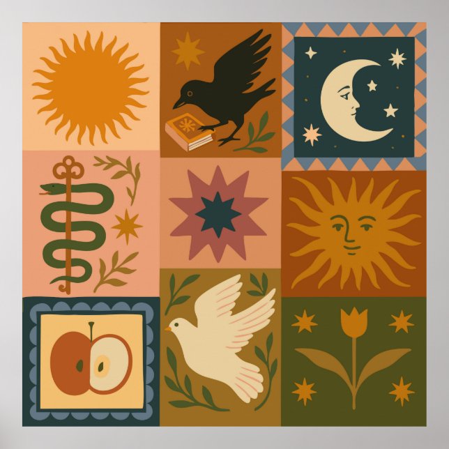 Póster Boho Celestial | Sol y luna retro (Frente)