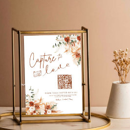 Póster Boho-Chic Código QR Script Captura El Amor Boda