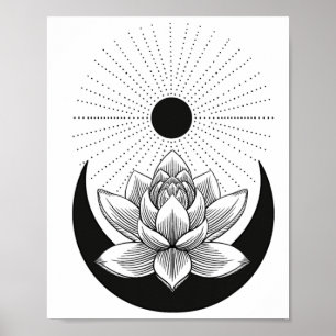 Póster Boho-chic Loto Sol Y Luna - Poder Femenino- Yog