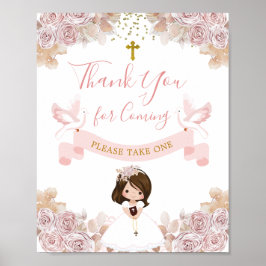 Póster Boho Chica Floral Rosa 1ª Santa Comunión Gracias