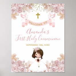 Póster Boho Chica Floral Rosa Primera Bienvenida a Santa 