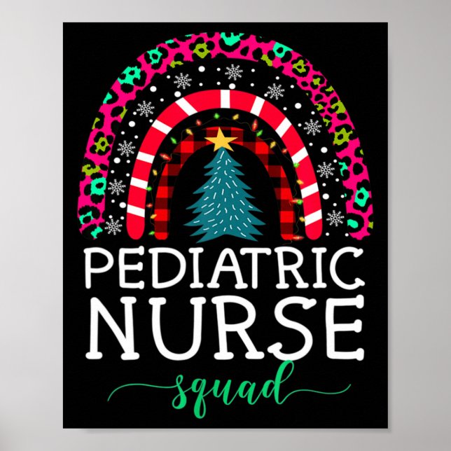 Póster Boho Christmas Leopard Rainbow Pediatric Nurse Squ (Frente)