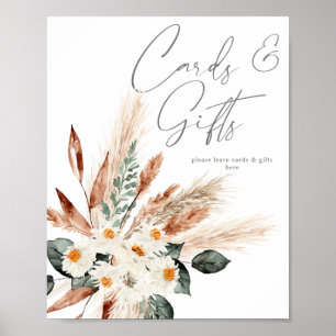Póster Boho Copper Pampas Rótulo de Tarjetas Florales Bei