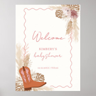 Póster Boho Cowgirl Boots Bienvenidos a Baby Shower en Pa