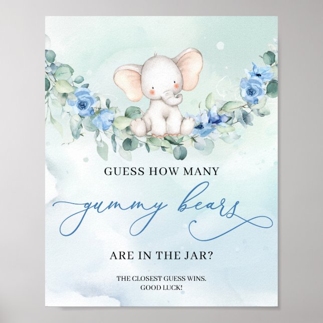 Póster Boho Cute elefante bebé adivina cuántos oso de gom (Frente)