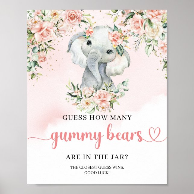 Póster Boho Cute elefante bebé adivina cuántos osos de go (Frente)