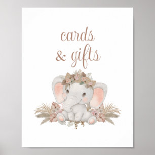 Póster Boho Cute Elephant Baby Shower Cards y Regalos