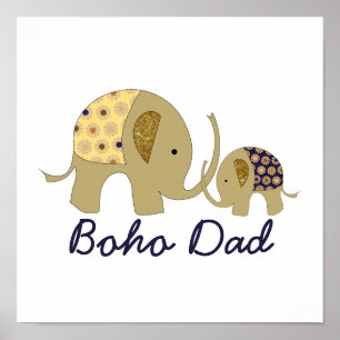 Póster Boho Dad, Elefante Dorado