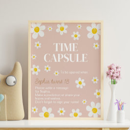 Póster Boho Daisy Bloom Rótulo de la cápsula del tiempo d