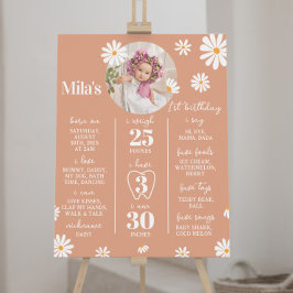 Póster Boho Daisy Primer Rótulo de cumpleaños
