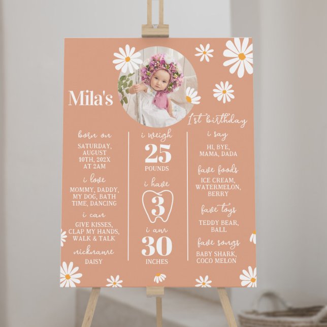 Póster Boho Daisy Primer Rótulo de cumpleaños (Subido por el creador)
