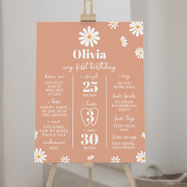 Póster Boho Daisy Primer Rótulo de cumpleaños
