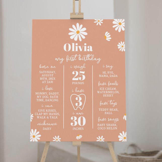 Póster Boho Daisy Primer Rótulo de cumpleaños (Subido por el creador)