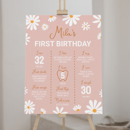 Póster Boho Daisy Primer Rótulo de cumpleaños