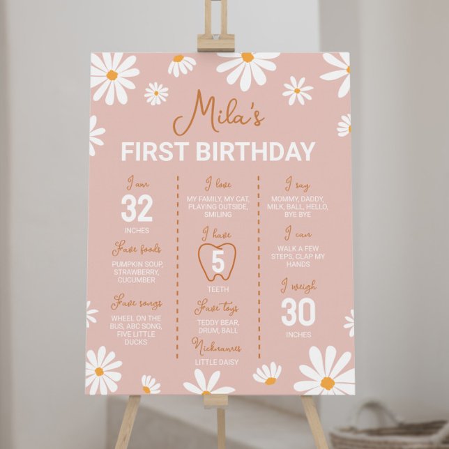 Póster Boho Daisy Primer Rótulo de cumpleaños (Subido por el creador)