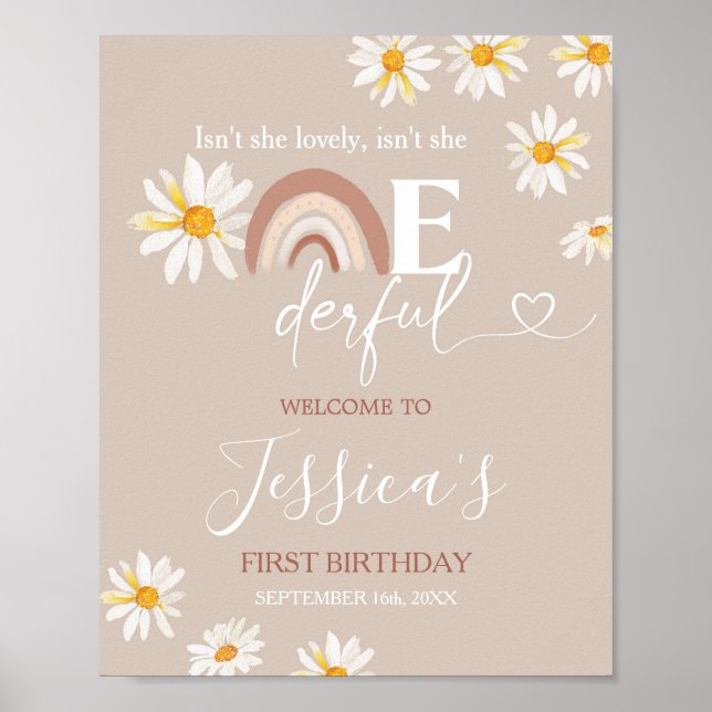 Póster Boho Daisy Rainbow Maravilloso cartel de bienvenid (Frente)