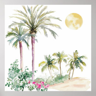 Póster Boho de acuarela de pueblo marroquí