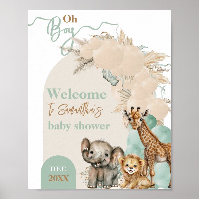 Póster Boho de animales salvajes Oh Boy Bienvenida Baby S (Frente)