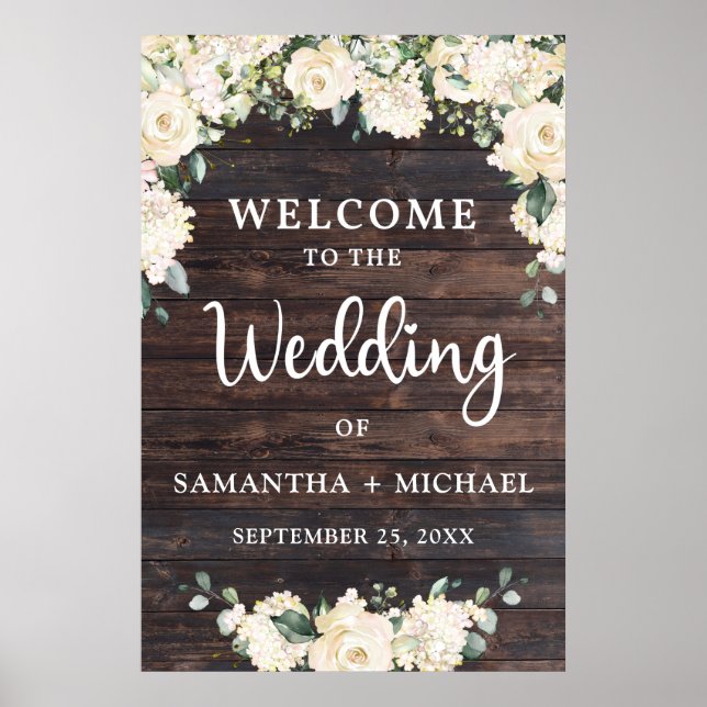 Póster Boho de carteles de bienvenida de boda rústico vin (Frente)