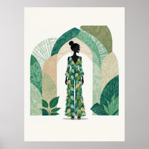 Póster boho de mujer verde esmeralda minimalista