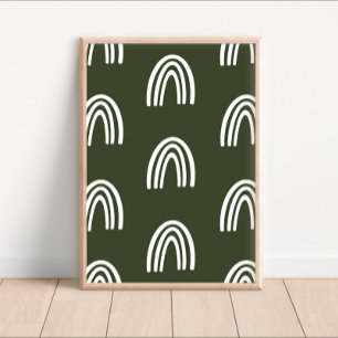 Póster Boho de sabio blanco/oscuro llueve sobre la decora