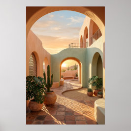 Póster boho-desert-archway-sunset-geometric-courtyard-wal