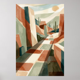 Póster Boho Desert Pathway Sunset, Geometric Arches & Cac