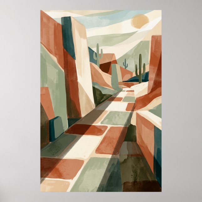 Póster Boho Desert Pathway Sunset, Geometric Arches & Cac (Frente)
