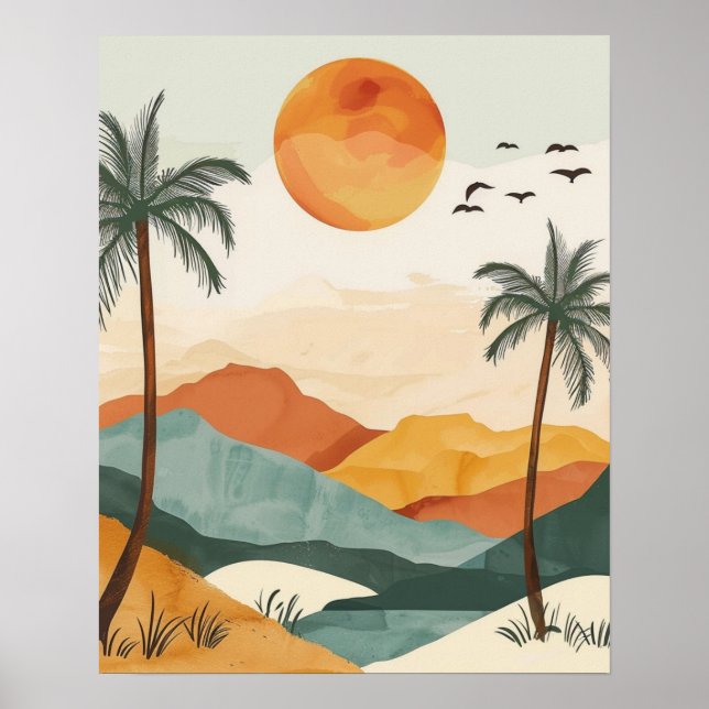 Póster Boho Desert Sunset Landscape Wall Art Print (Frente)