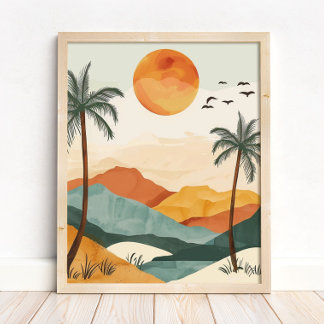 Póster Boho Desert Sunset Landscape Wall Art Print