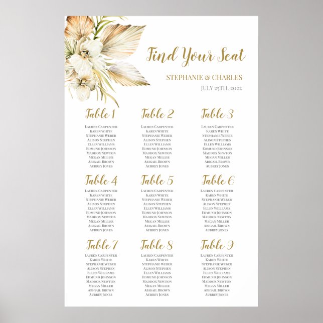 Póster Boho Desert Wedding Seating Chart (Frente)