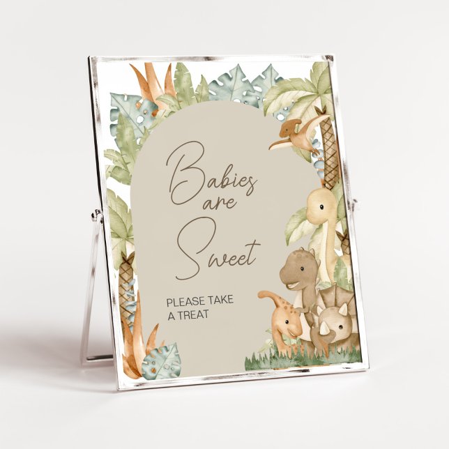 Póster Boho Dinosaur Baby Shower Los bebés son dulces (Gender Neutral Dino Baby Shower Babies are Sweet Sign)
