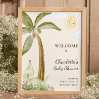 Boho Dinosaur Beige Poster de bienvenida a Baby Sh