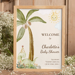 Póster Boho Dinosaur Beige Poster de bienvenida a Baby Sh