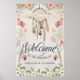 Póster Boho Dreamcatcher Bienvenidos al Boda del Rótulo