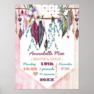 Póster Boho Dreamcatcher & Wood Baby Girl Estadísticas de