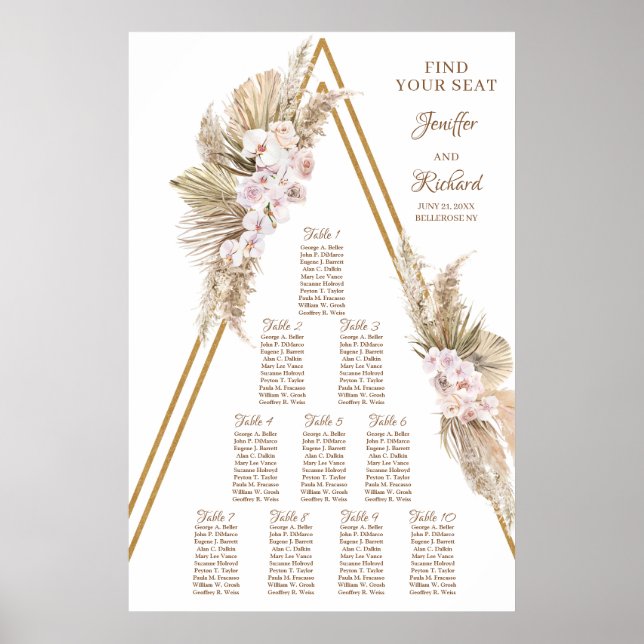 Póster Boho Dried Palm Pampas Grass Dusty Rosa Gold Arch (Frente)