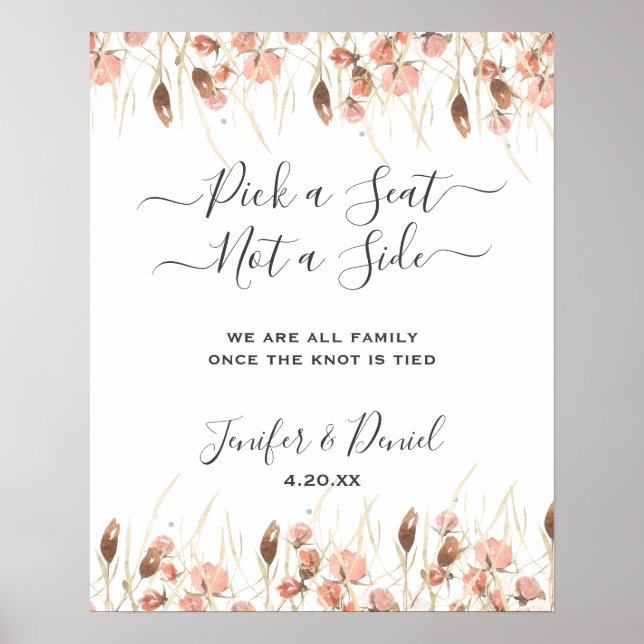 Póster Boho Dried Watercolor Floral Boda (Frente)