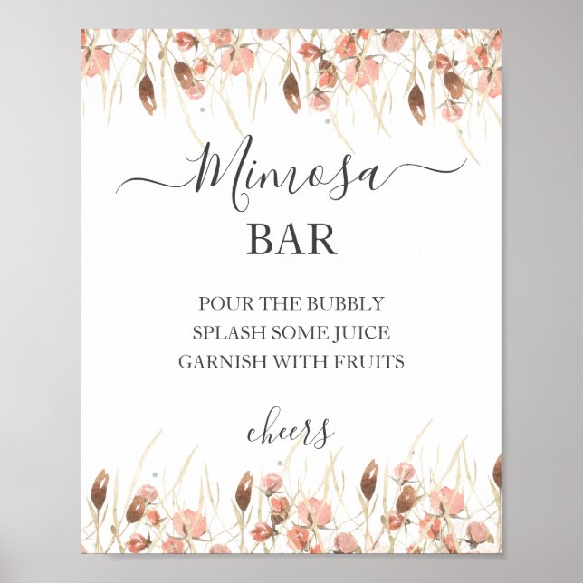 Póster Boho Dried Watercolor Floral Boda Mimosa Rótulo (Frente)