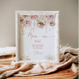 Póster Boho ducha de bebé con flores Bar Momosa
