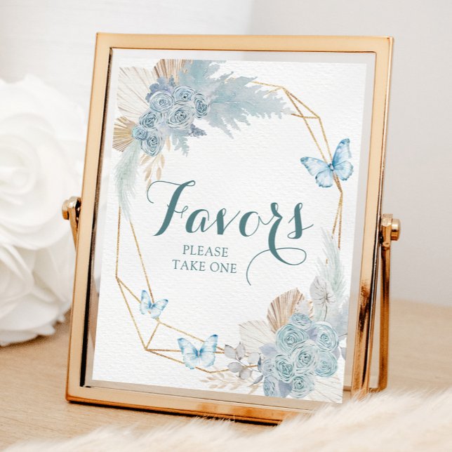 Póster Boho Dusty Blue Butterfly Cumpleaños Favor (Subido por el creador)