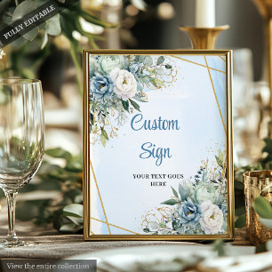 Póster Boho Dusty Blue Eucalyptus Personalizado DIY Boda 