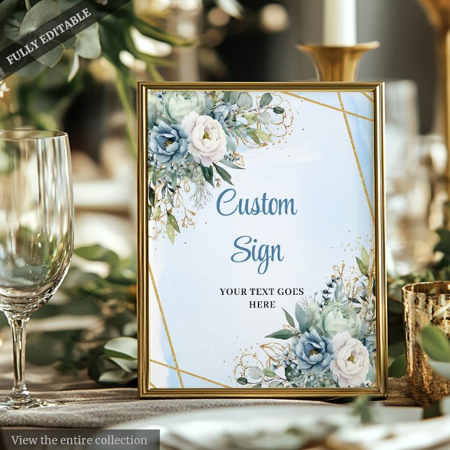 Póster Boho Dusty Blue Eucalyptus Personalizado DIY Boda  (Boho Dusty Blue Eucalyptus Custom DIY Wedding Sign)