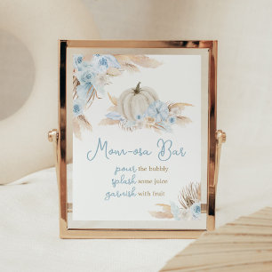 Póster Boho Dusty Blue Pumpkin Baby Shower Mom Osa Bar