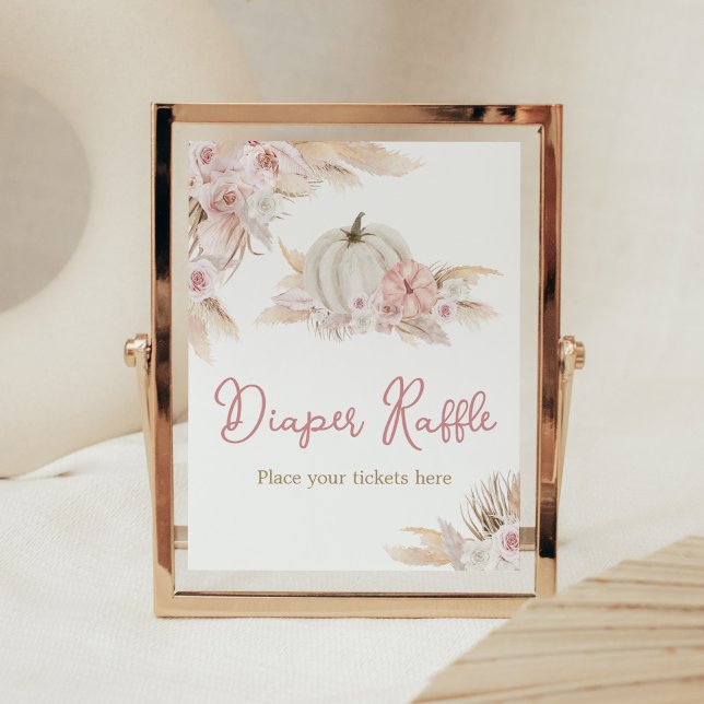 Póster Boho Dusty Rosa Calabaza Baby Shower Diaper Raffle (Pink Floral Pumpkin Baby Shower Diaper Raffle Sign)